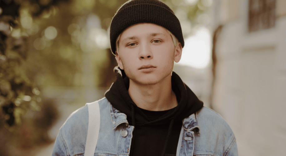 Straight on shot of a teen boy