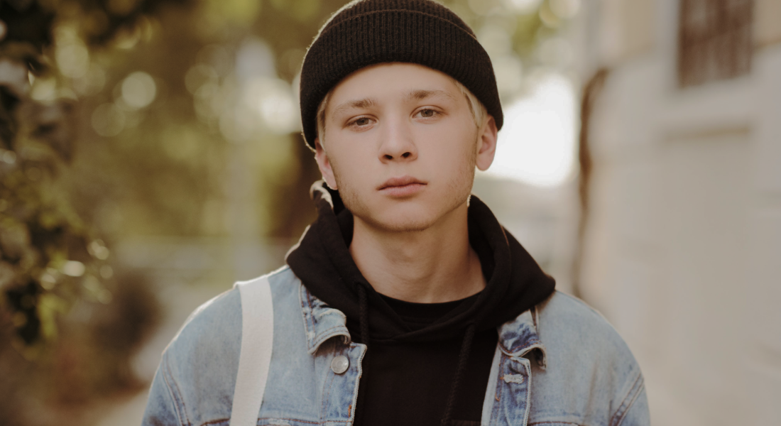 Straight on shot of a teen boy